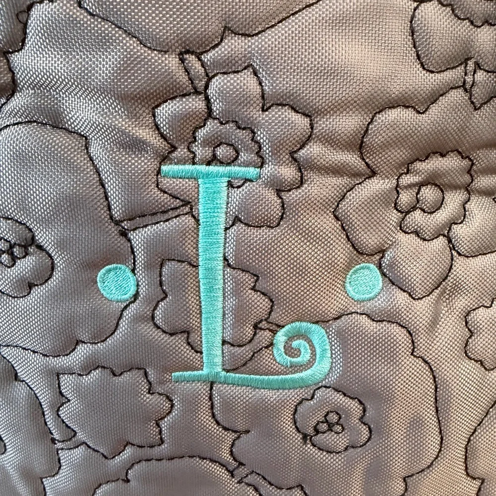 Thirty One City Weekender Bag Grey With Black Flowers Customized Teal L - Picture 9 of 13